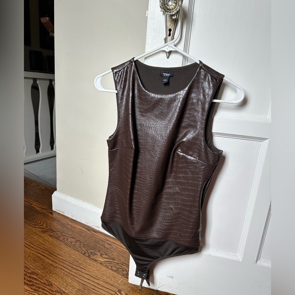 NEVER WORN brown faux leather croc bodysuit